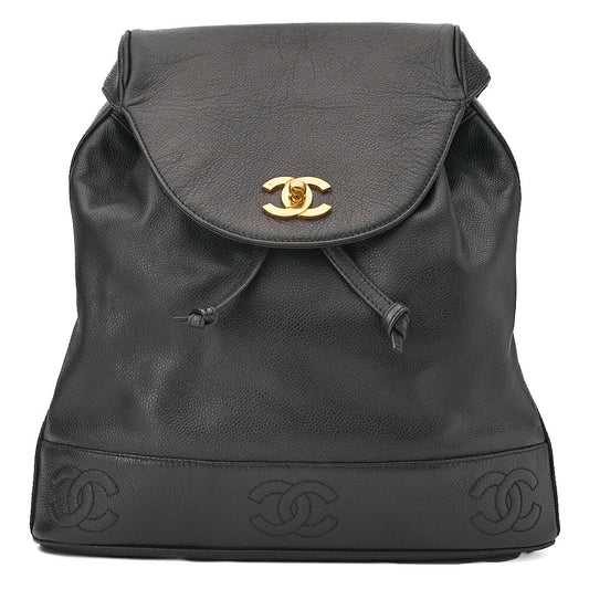 CHANEL Chanel Caviar Skin Triple Coco Turn Lock Chain Backpack Black Gold-Tone Hardware, Pre-Owned