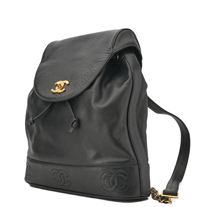 CHANEL Chanel Caviar Skin Triple Coco Turn Lock Chain Backpack Black Gold-Tone Hardware, Pre-Owned