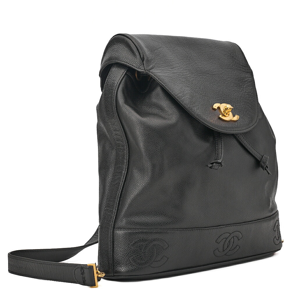 CHANEL Chanel Caviar Skin Triple Coco Turn Lock Chain Backpack Black Gold-Tone Hardware, Pre-Owned