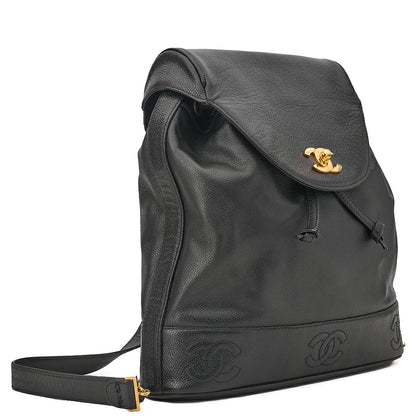 CHANEL Chanel Caviar Skin Triple Coco Turn Lock Chain Backpack Black Gold-Tone Hardware, Pre-Owned