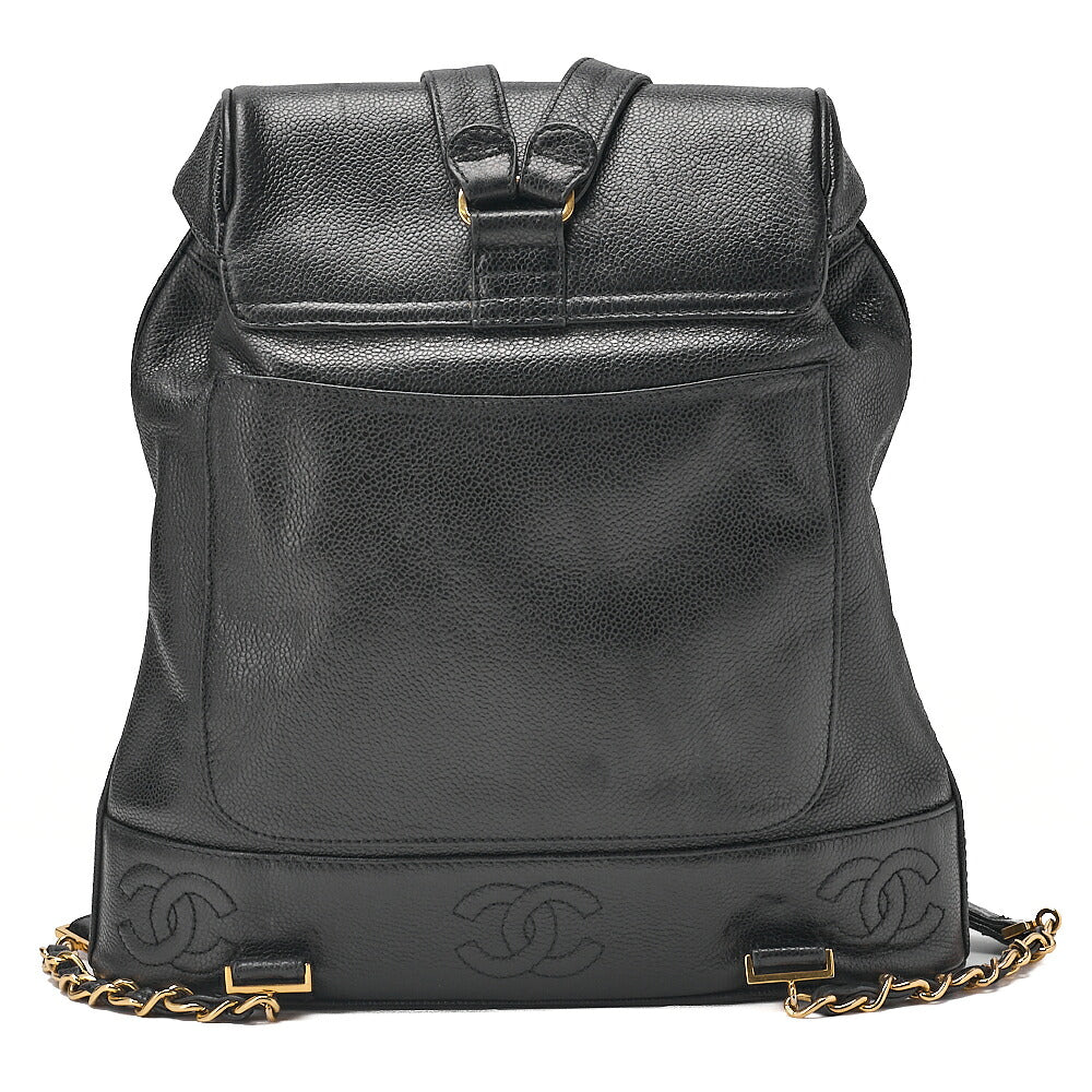 CHANEL Chanel Caviar Skin Triple Coco Turn Lock Chain Backpack Black Gold-Tone Hardware, Pre-Owned