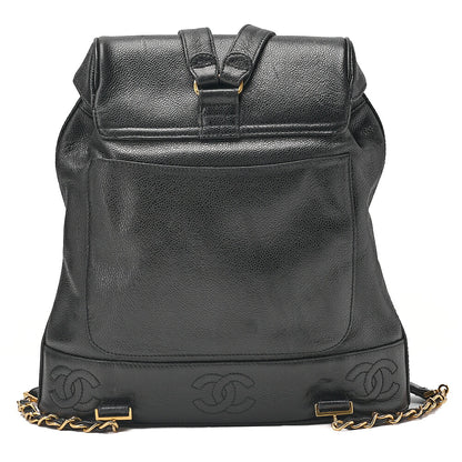 CHANEL Chanel Caviar Skin Triple Coco Turn Lock Chain Backpack Black Gold-Tone Hardware, Pre-Owned