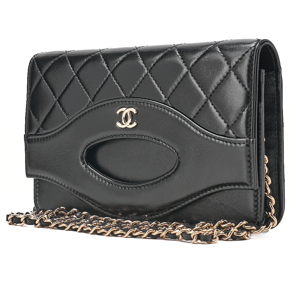 CHANEL Patent Leather Matelasse Chain Wallet Black Gold-Tone Hardware, Pre-Owned
