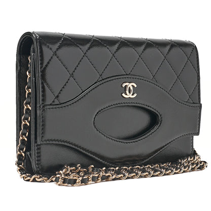 CHANEL Patent Leather Matelasse Chain Wallet Black Gold-Tone Hardware, Pre-Owned