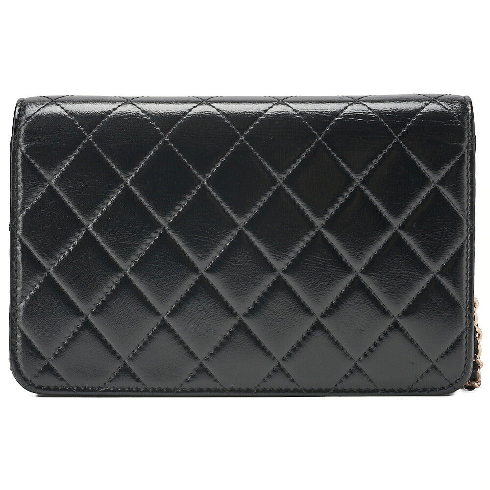 CHANEL Patent Leather Matelasse Chain Wallet Black Gold-Tone Hardware, Pre-Owned