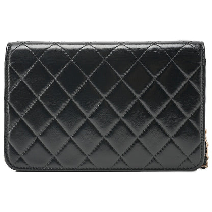 CHANEL Patent Leather Matelasse Chain Wallet Black Gold-Tone Hardware, Pre-Owned
