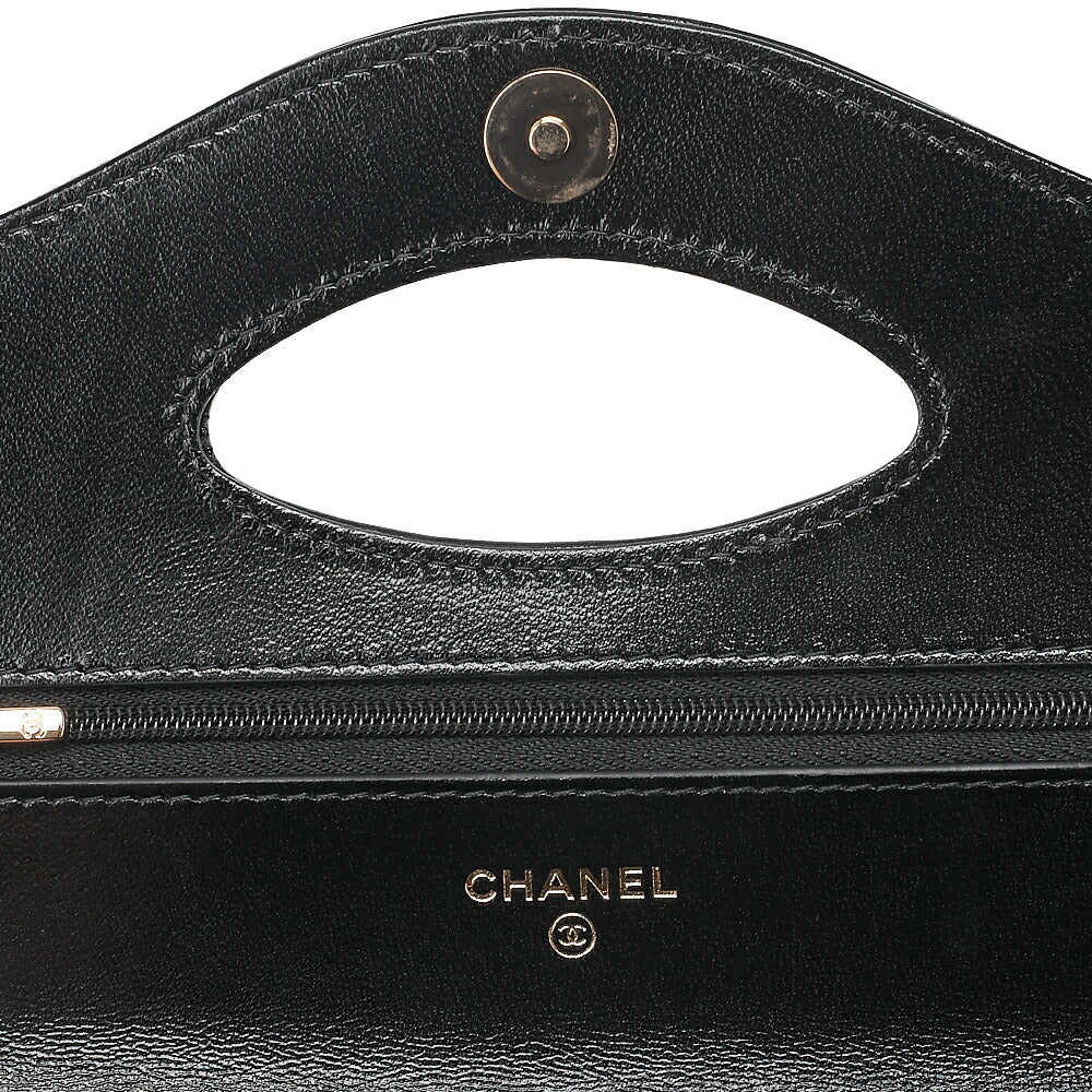 CHANEL Patent Leather Matelasse Chain Wallet Black Gold-Tone Hardware, Pre-Owned
