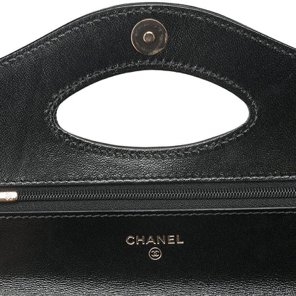 CHANEL Patent Leather Matelasse Chain Wallet Black Gold-Tone Hardware, Pre-Owned