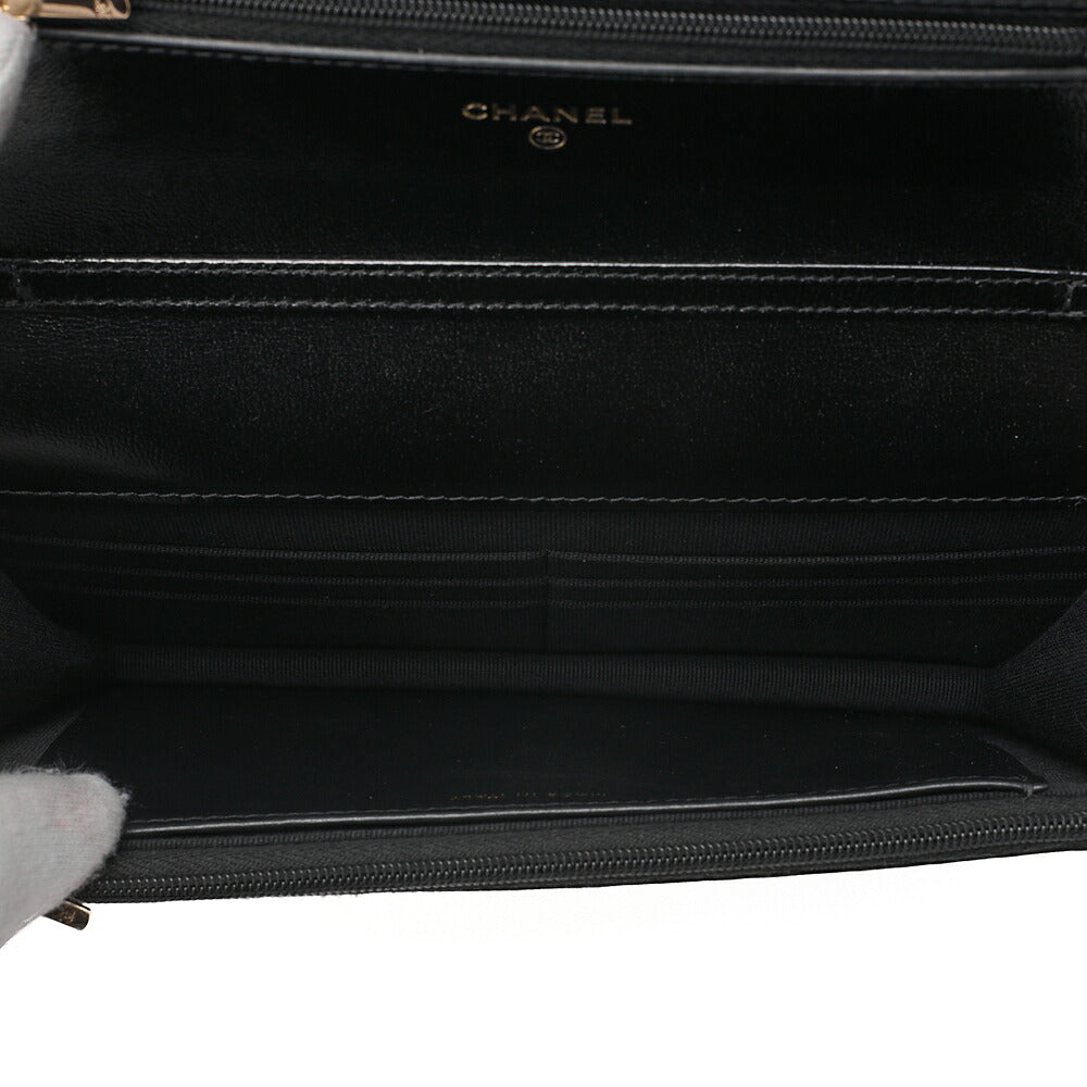CHANEL Patent Leather Matelasse Chain Wallet Black Gold-Tone Hardware, Pre-Owned