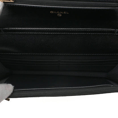 CHANEL Patent Leather Matelasse Chain Wallet Black Gold-Tone Hardware, Pre-Owned