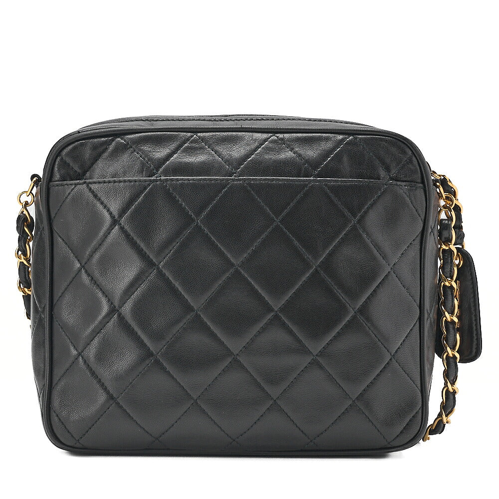 CHANEL Lambskin Matelasse Turn Lock Plate Charm Chain Shoulder Black Gold-Tone Hardware, Pre-Owned