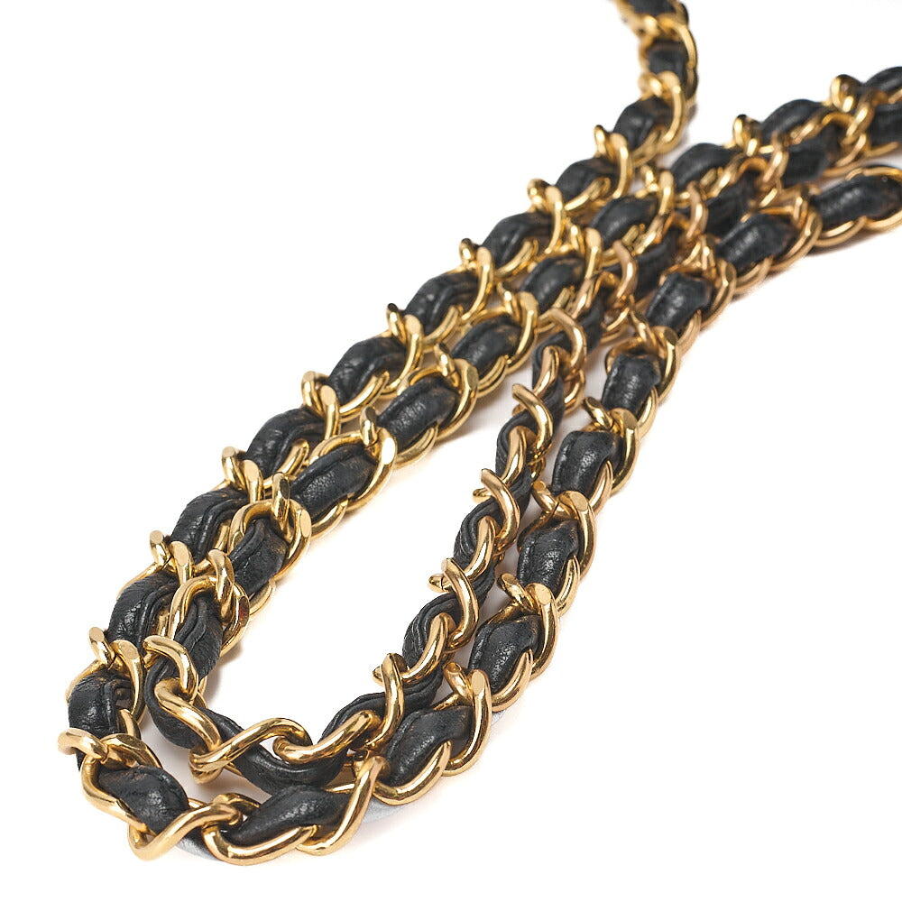 CHANEL Lambskin Matelasse Turn Lock Plate Charm Chain Shoulder Black Gold-Tone Hardware, Pre-Owned
