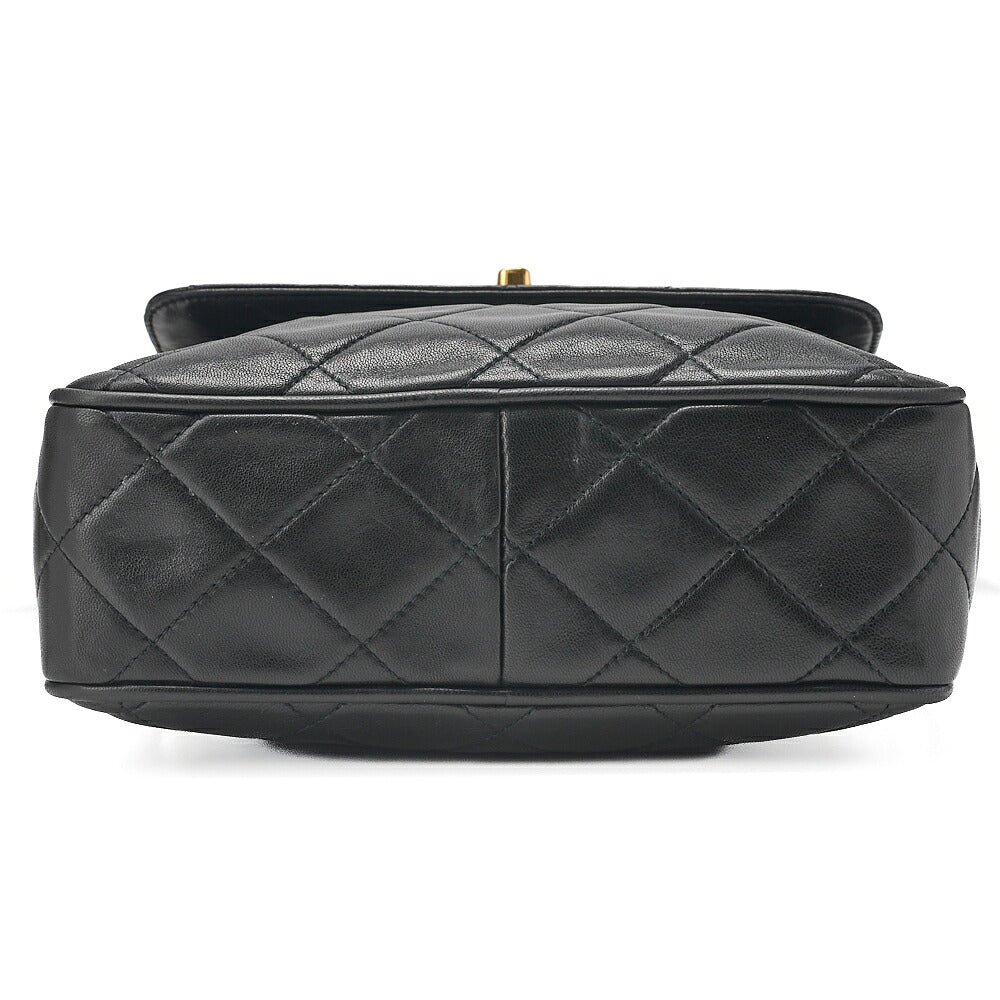 CHANEL Lambskin Matelasse Turn Lock Plate Charm Chain Shoulder Black Gold-Tone Hardware, Pre-Owned
