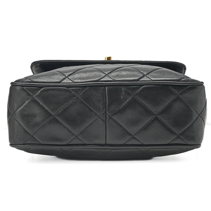CHANEL Lambskin Matelasse Turn Lock Plate Charm Chain Shoulder Black Gold-Tone Hardware, Pre-Owned