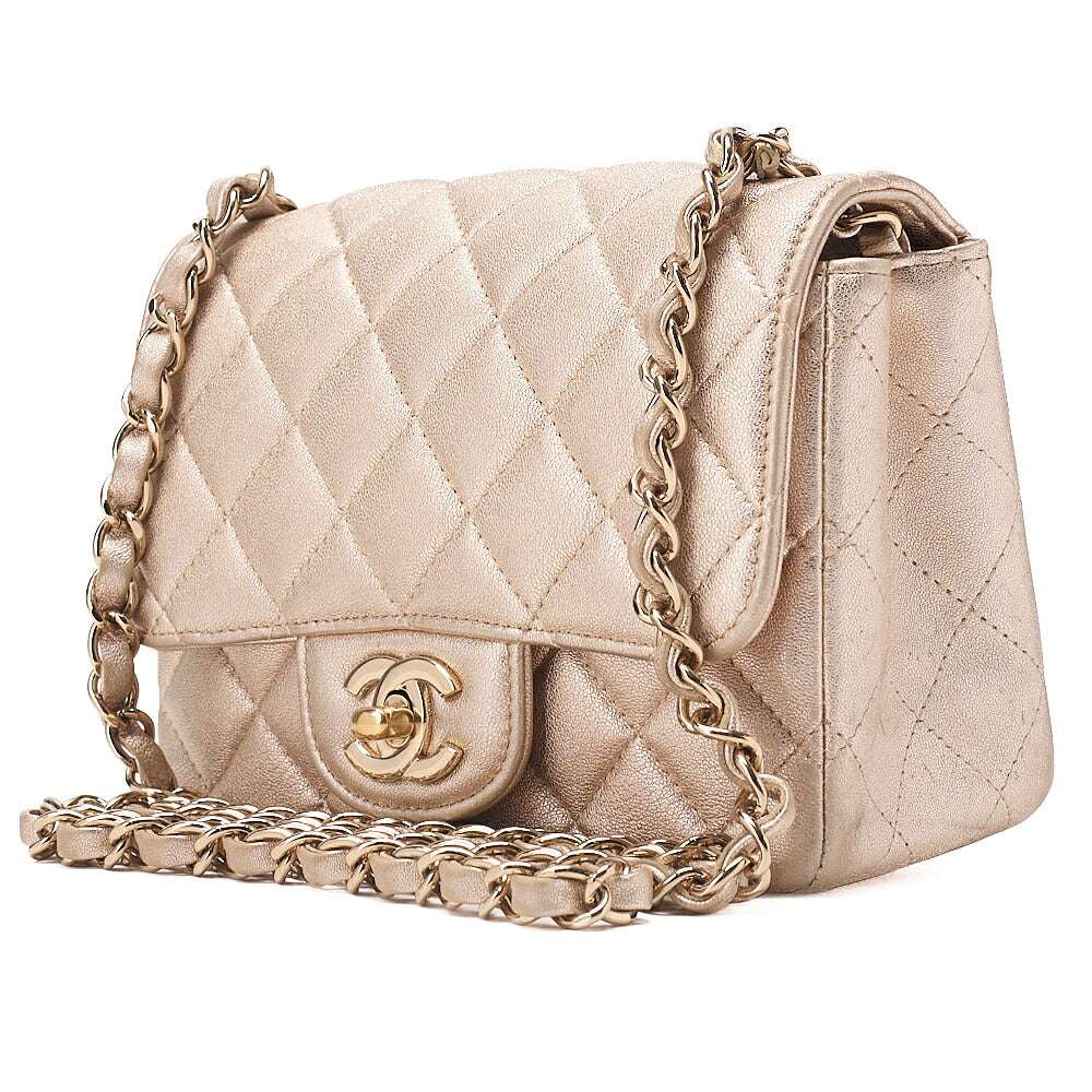 CHANEL Lambskin Mini Matelasse 17 Turn Lock Chain Shoulder Gold Gold-Tone Hardware, Pre-Owned