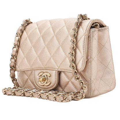 CHANEL Lambskin Mini Matelasse 17 Turn Lock Chain Shoulder Gold Gold-Tone Hardware, Pre-Owned