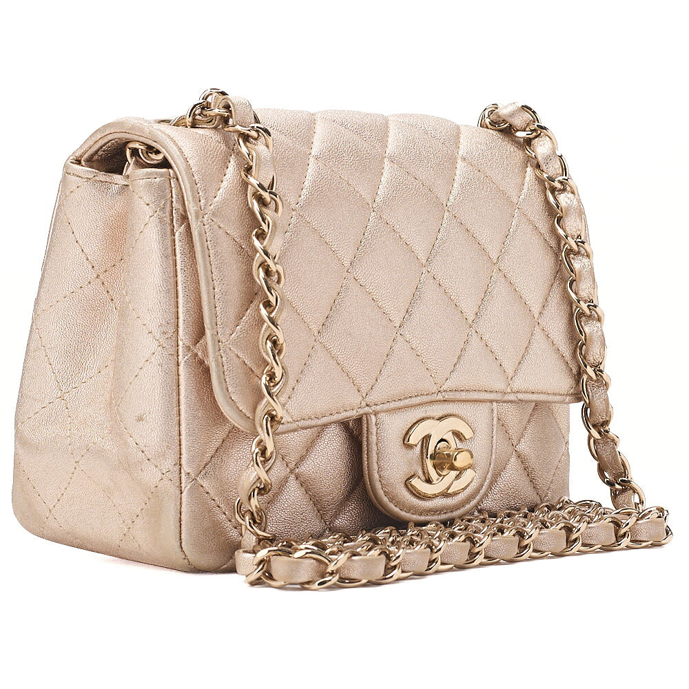 CHANEL Lambskin Mini Matelasse 17 Turn Lock Chain Shoulder Gold Gold-Tone Hardware, Pre-Owned