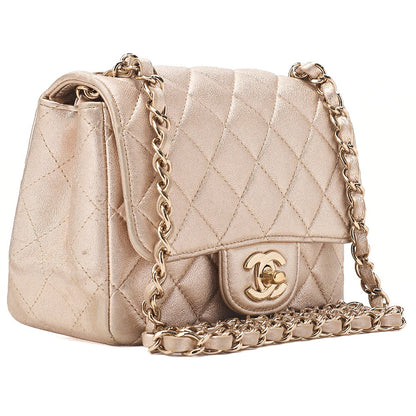 CHANEL Lambskin Mini Matelasse 17 Turn Lock Chain Shoulder Gold Gold-Tone Hardware, Pre-Owned