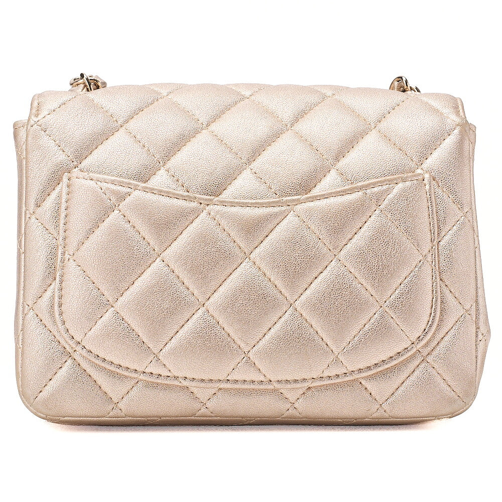 CHANEL Lambskin Mini Matelasse 17 Turn Lock Chain Shoulder Gold Gold-Tone Hardware, Pre-Owned