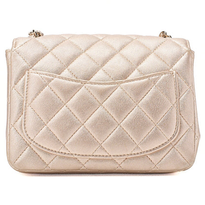 CHANEL Lambskin Mini Matelasse 17 Turn Lock Chain Shoulder Gold Gold-Tone Hardware, Pre-Owned