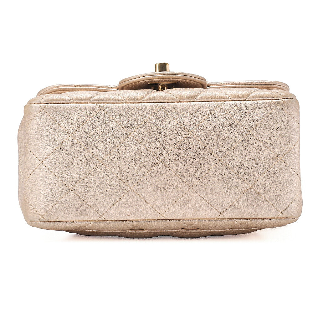 CHANEL Lambskin Mini Matelasse 17 Turn Lock Chain Shoulder Gold Gold-Tone Hardware, Pre-Owned