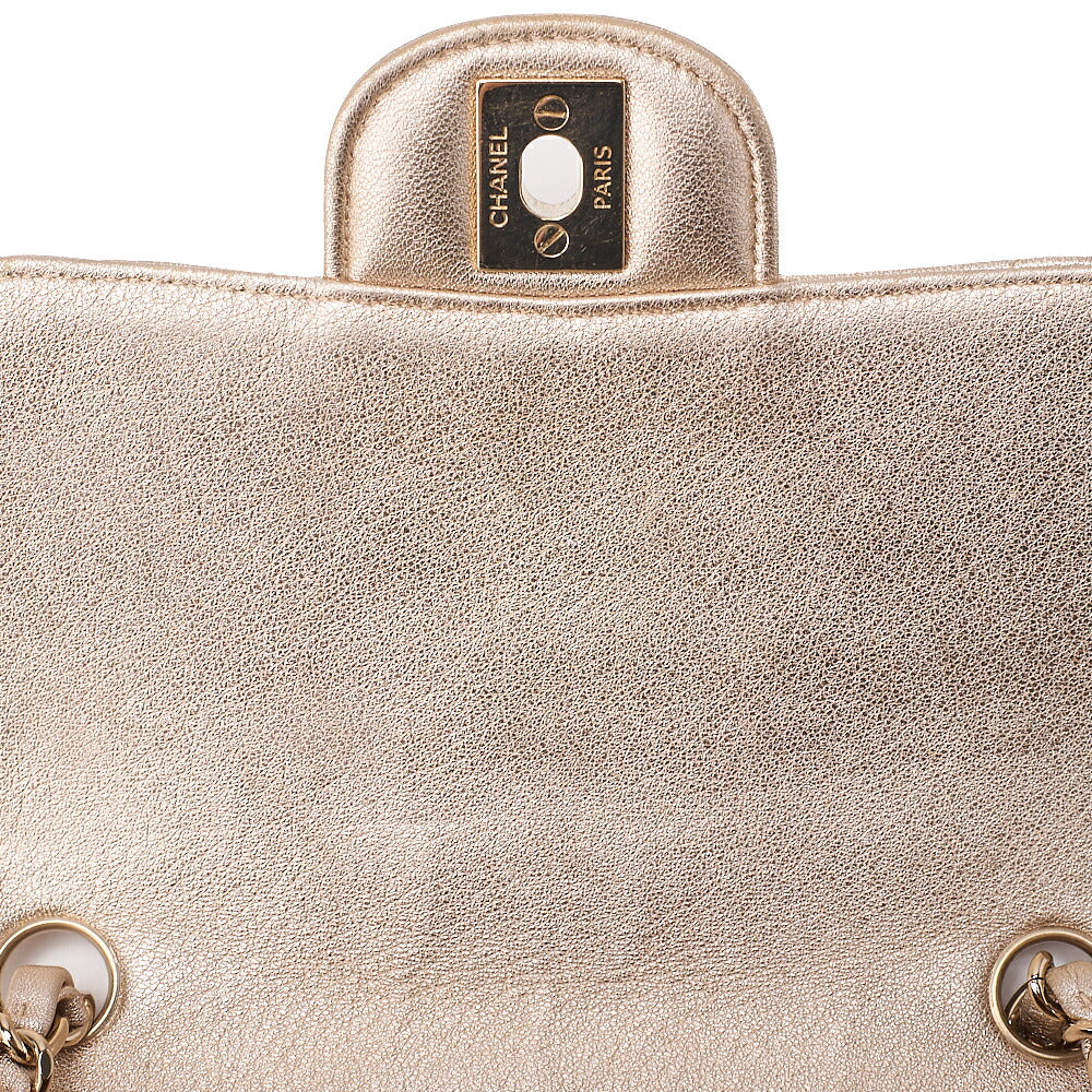 CHANEL Lambskin Mini Matelasse 17 Turn Lock Chain Shoulder Gold Gold-Tone Hardware, Pre-Owned