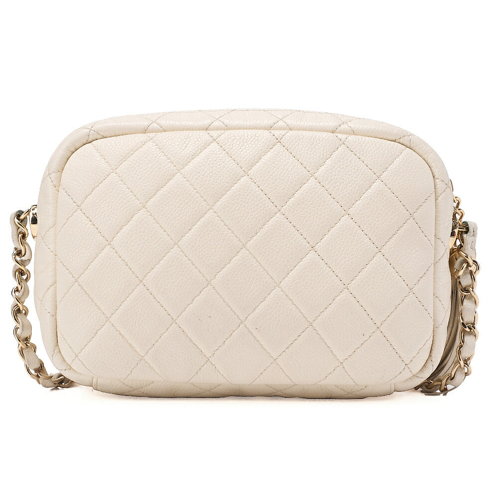CHANEL Caviar Skin Matelasse Coco Mark Fringe Chain Shoulder Ivory Gold-Tone Hardware, Pre-Owned