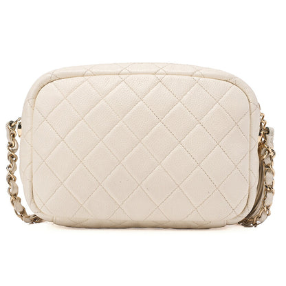 CHANEL Caviar Skin Matelasse Coco Mark Fringe Chain Shoulder Ivory Gold-Tone Hardware, Pre-Owned