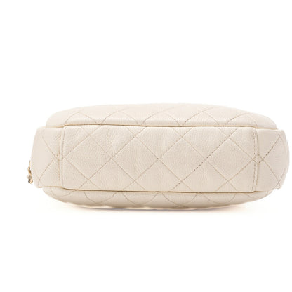 CHANEL Caviar Skin Matelasse Coco Mark Fringe Chain Shoulder Ivory Gold-Tone Hardware, Pre-Owned