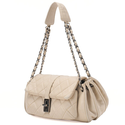 CHANEL Caviar Skin Matelasse 2.55 Tan Lock Chain Shoulder Ivory Silver-Tone Hardware, Pre-Owned