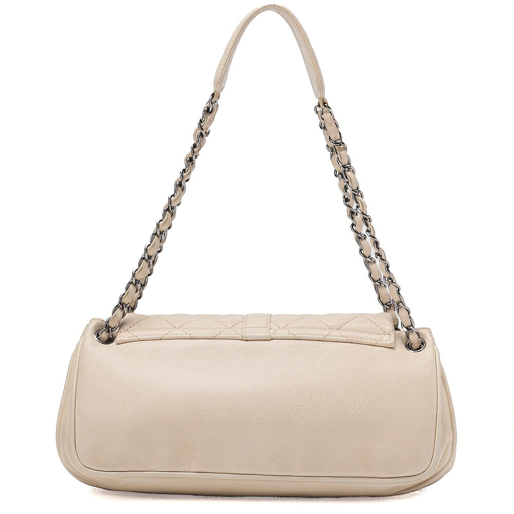 CHANEL Caviar Skin Matelasse 2.55 Tan Lock Chain Shoulder Ivory Silver-Tone Hardware, Pre-Owned