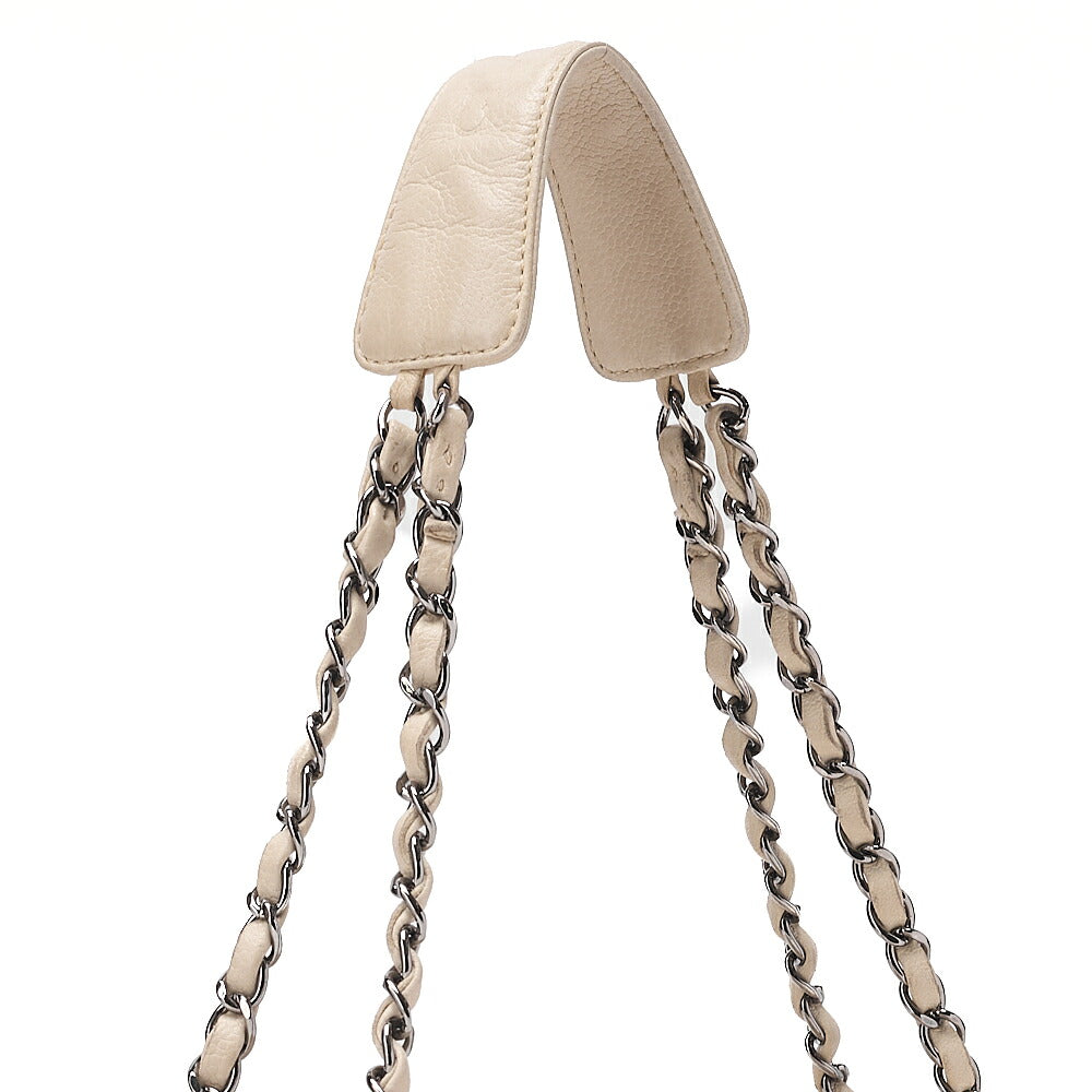 CHANEL Caviar Skin Matelasse 2.55 Tan Lock Chain Shoulder Ivory Silver-Tone Hardware, Pre-Owned