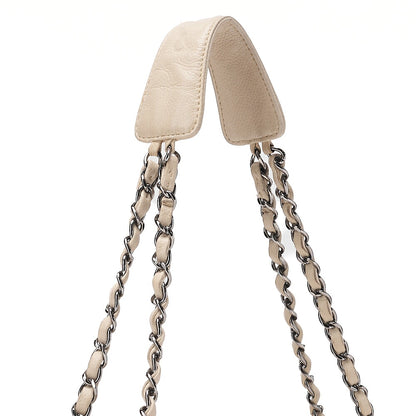 CHANEL Caviar Skin Matelasse 2.55 Tan Lock Chain Shoulder Ivory Silver-Tone Hardware, Pre-Owned
