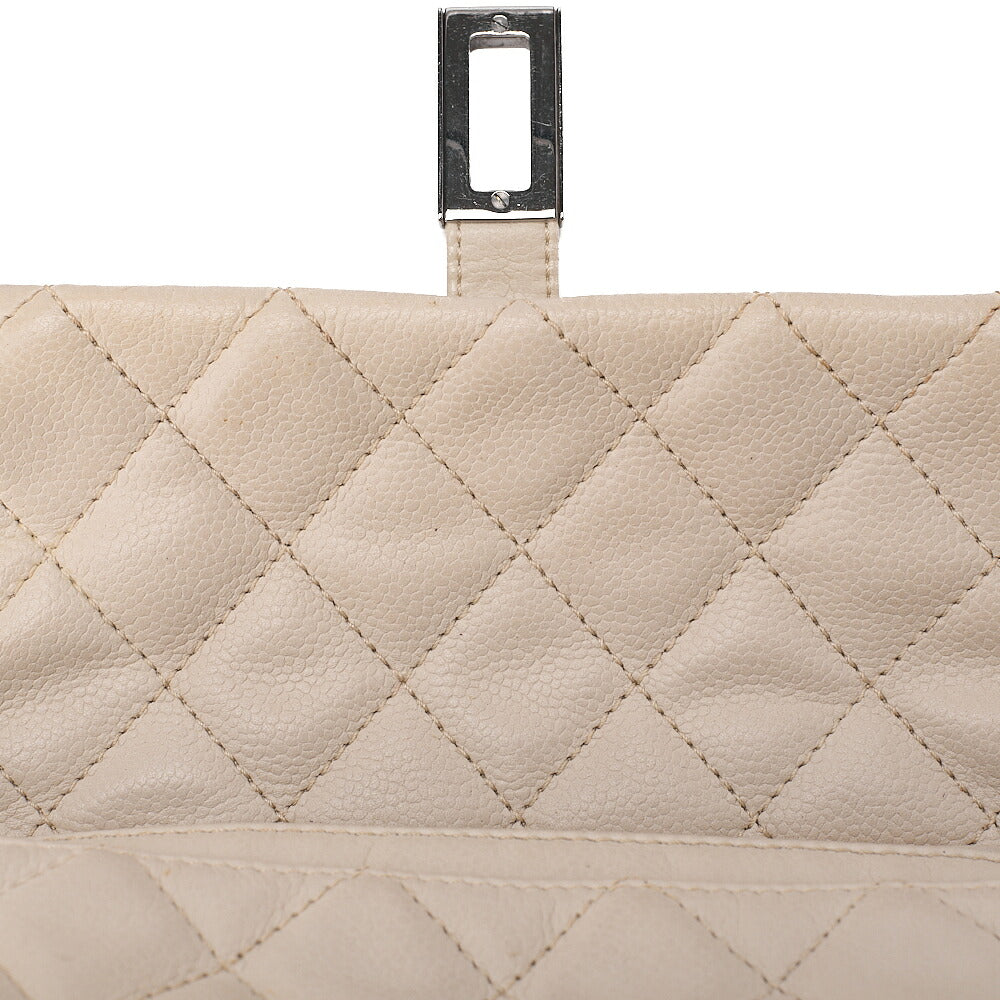 CHANEL Caviar Skin Matelasse 2.55 Tan Lock Chain Shoulder Ivory Silver-Tone Hardware, Pre-Owned