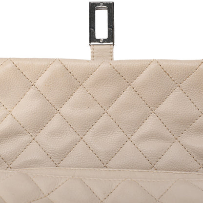 CHANEL Caviar Skin Matelasse 2.55 Tan Lock Chain Shoulder Ivory Silver-Tone Hardware, Pre-Owned
