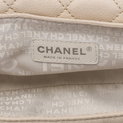 CHANEL Caviar Skin Matelasse 2.55 Tan Lock Chain Shoulder Ivory Silver-Tone Hardware, Pre-Owned