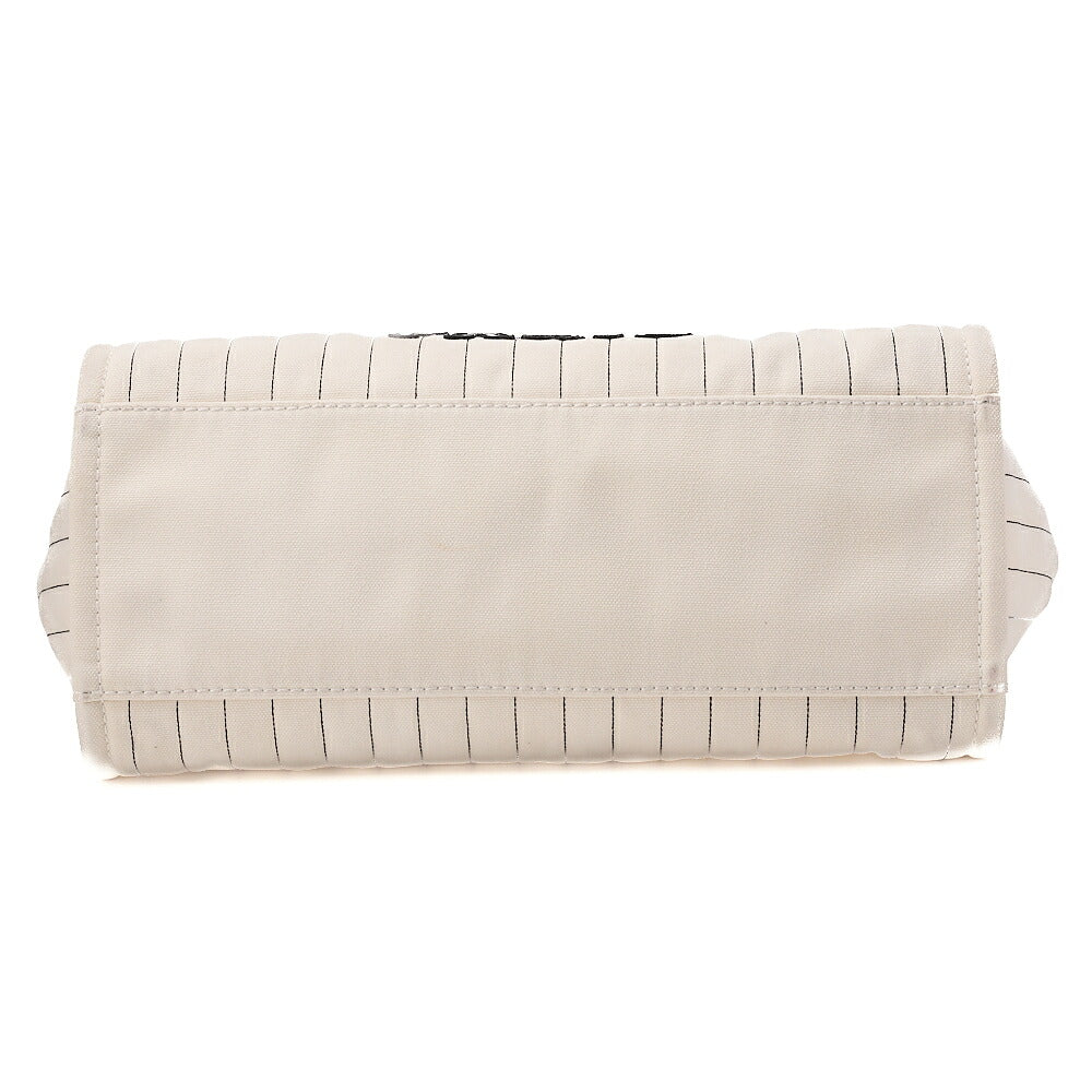 CHANEL Deauville GM Canvas x Lambskin Logo Mark 2WAY Chain Shoulder White x Black Silver-Tone Hardware, Pre-Owned