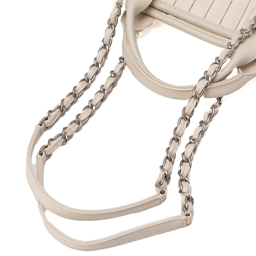 CHANEL Deauville GM Canvas x Lambskin Logo Mark 2WAY Chain Shoulder White x Black Silver-Tone Hardware, Pre-Owned