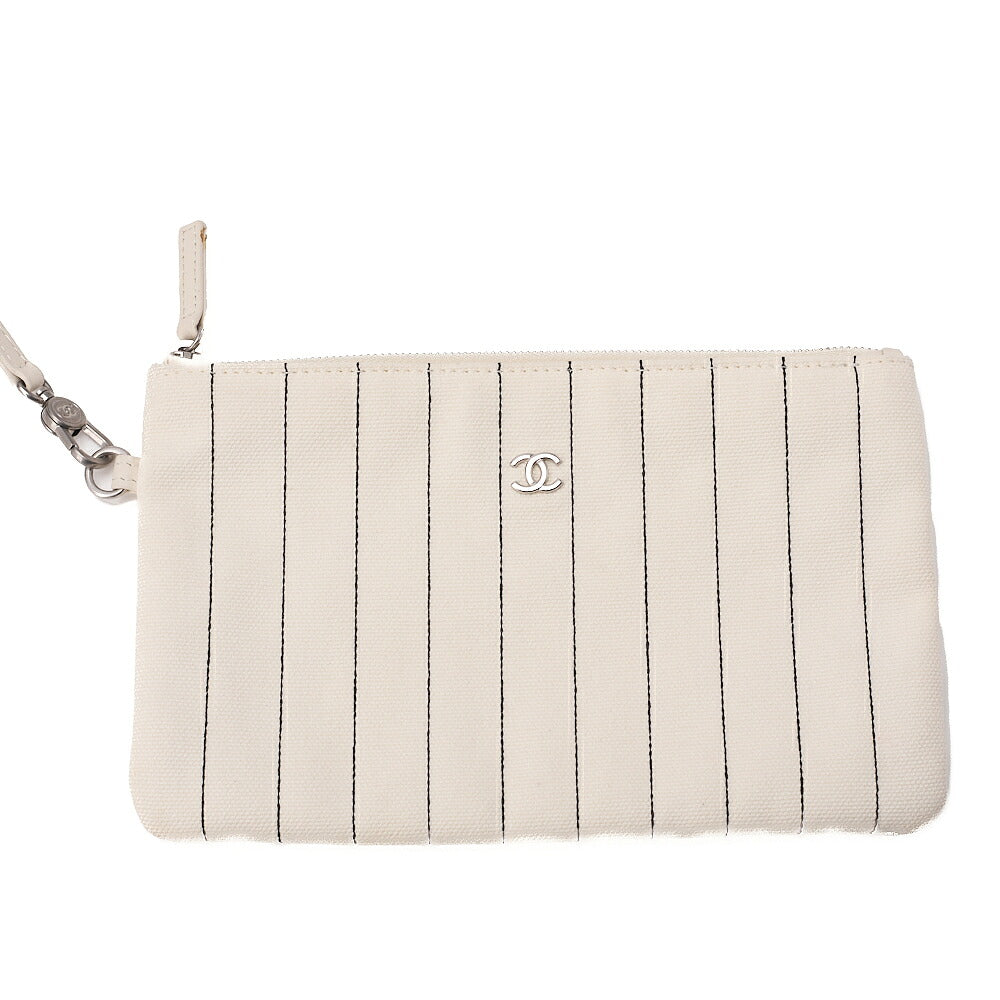 CHANEL Deauville GM Canvas x Lambskin Logo Mark 2WAY Chain Shoulder White x Black Silver-Tone Hardware, Pre-Owned