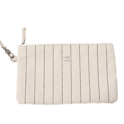 CHANEL Deauville GM Canvas x Lambskin Logo Mark 2WAY Chain Shoulder White x Black Silver-Tone Hardware, Pre-Owned