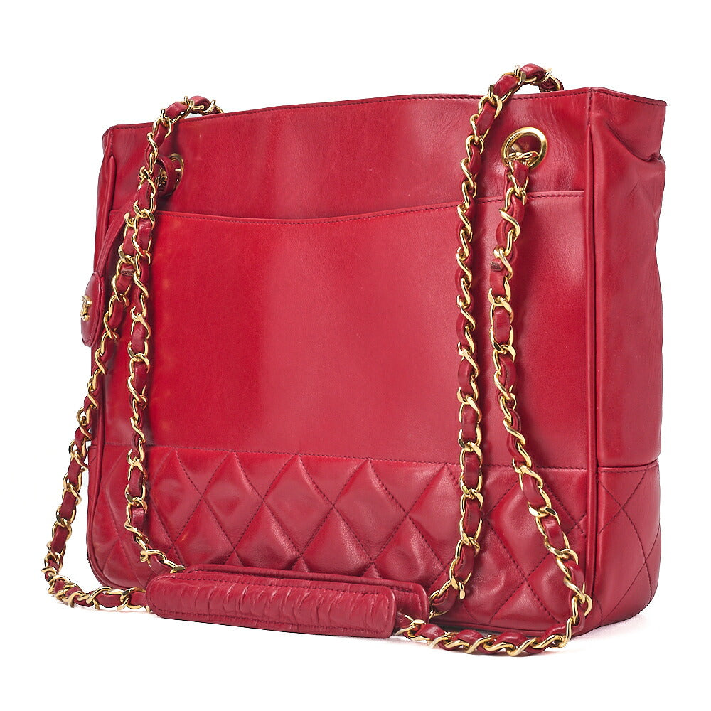 CHANELMatelasse Double Chain Shoulder with Pull Charm Lambskin Red Gold-Tone Hardware, Pre-Owned