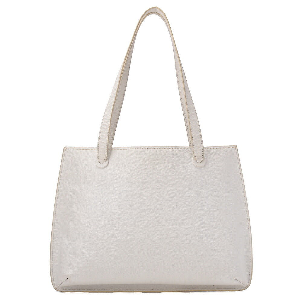 CHANEL Tote Bag Embroidered Logo Embossed Leather White Gold-Tone Hardware, Pre-Owned
