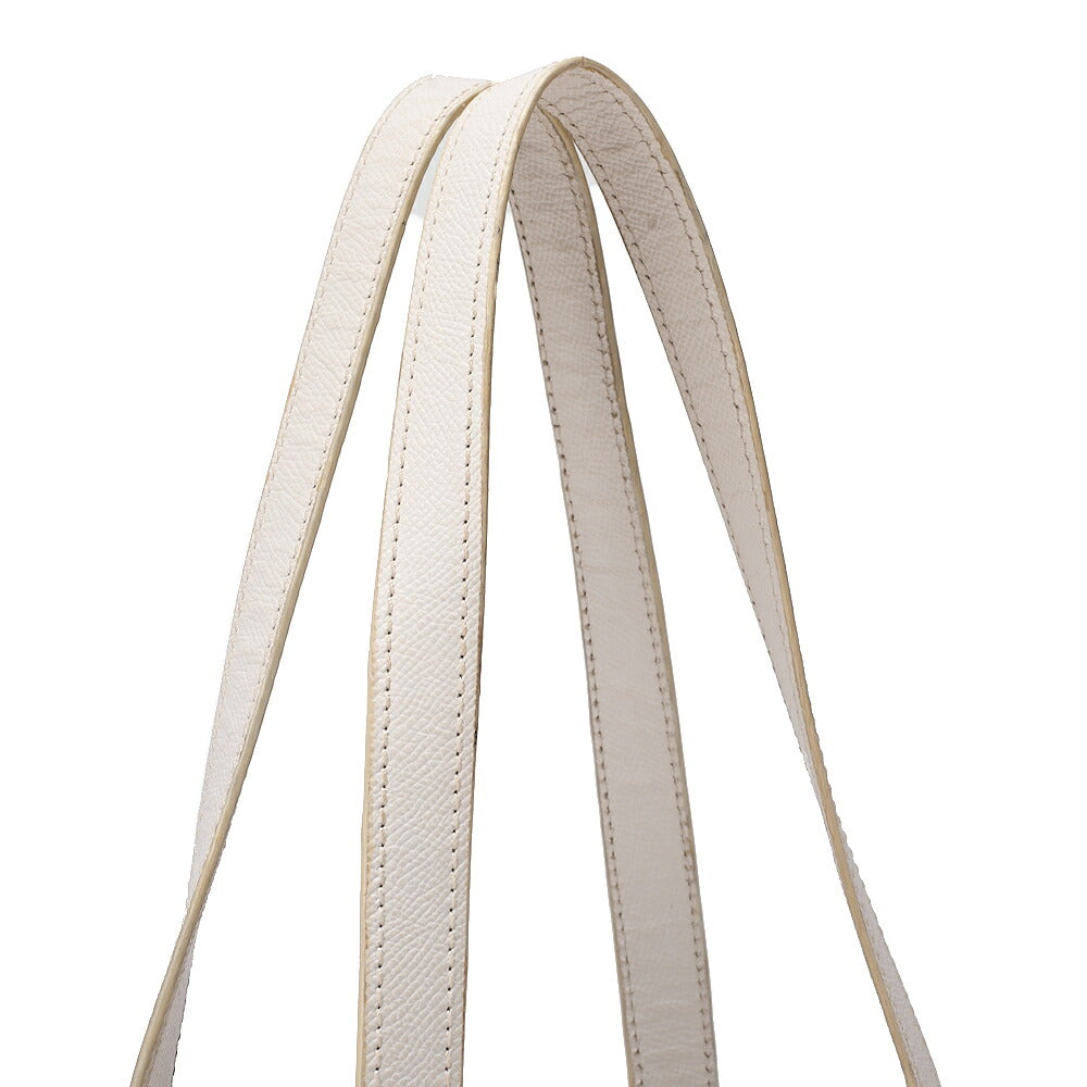 CHANEL Tote Bag Embroidered Logo Embossed Leather White Gold-Tone Hardware, Pre-Owned