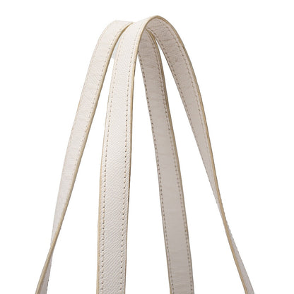 CHANEL Tote Bag Embroidered Logo Embossed Leather White Gold-Tone Hardware, Pre-Owned