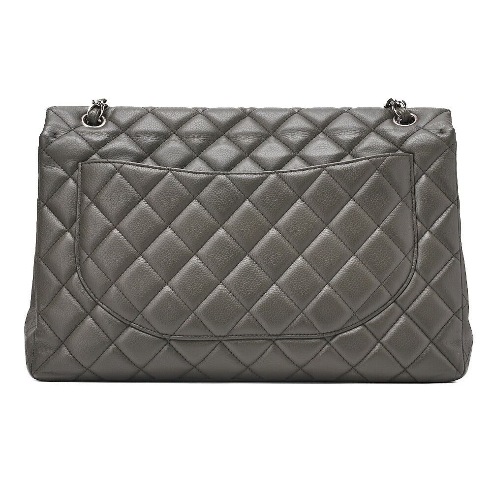 CHANEL Caviar Skin DekaMatelasse 33cm Single Flap Chain Shoulder Bag Green Silver-Tone Hardware, Pre-Owned