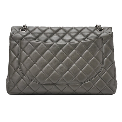 CHANEL Caviar Skin DekaMatelasse 33cm Single Flap Chain Shoulder Bag Green Silver-Tone Hardware, Pre-Owned
