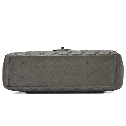 CHANEL Caviar Skin DekaMatelasse 33cm Single Flap Chain Shoulder Bag Green Silver-Tone Hardware, Pre-Owned