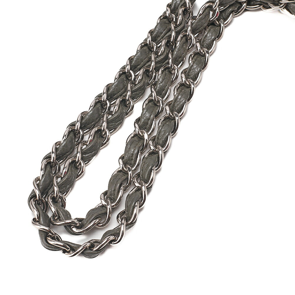 CHANEL Caviar Skin DekaMatelasse 33cm Single Flap Chain Shoulder Bag Green Silver-Tone Hardware, Pre-Owned