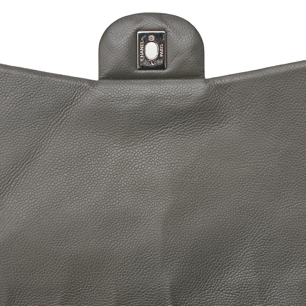 CHANEL Caviar Skin DekaMatelasse 33cm Single Flap Chain Shoulder Bag Green Silver-Tone Hardware, Pre-Owned