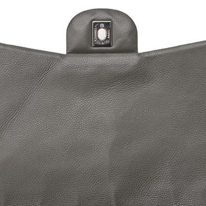 CHANEL Caviar Skin DekaMatelasse 33cm Single Flap Chain Shoulder Bag Green Silver-Tone Hardware, Pre-Owned